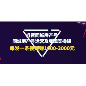 抖音同城房產(chǎn)號，同城房產(chǎn)號運營及變現(xiàn)實操課，每發(fā)一條視頻賺1000-3000元