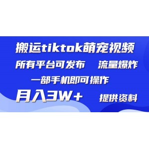 輕松搬運(yùn)Tiktok萌寵視頻，僅需一部手機(jī)，全平臺通用，月賺3W+不是夢